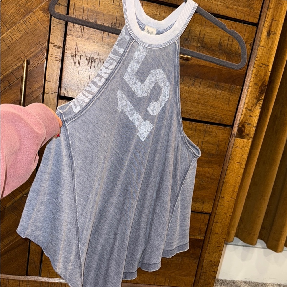 Free People Gray Asymmetrical Tank Top